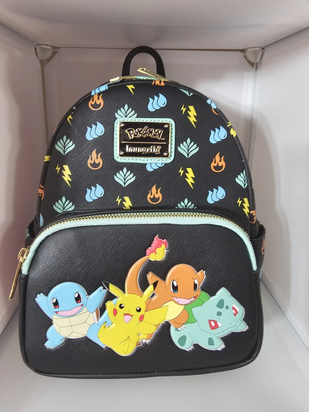 Loungefly Black Kids Backpack with Pikachu, Charmander, Squirtle & Bulbasaur